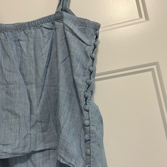 Madewell Crop Top Women's Light Blue Denim Square Neck Side Button Sleeveless - Picture 6 of 10